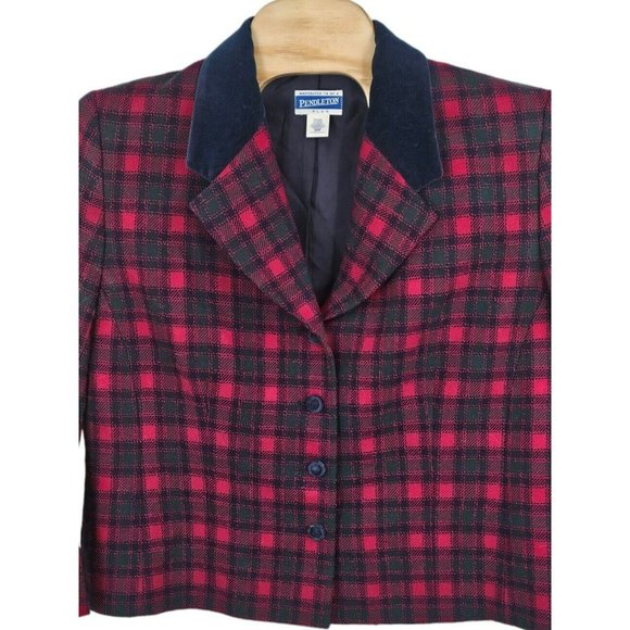 Vintage Pendleton Womens Red Black Plaid Wool Blazer Jacket Sz 20W USA MADE - Picture 4 of 11
